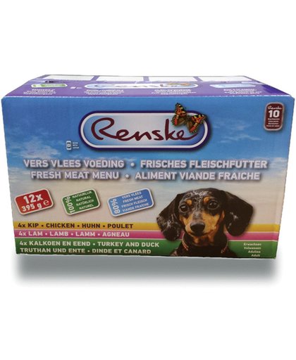 Renske Vers Vlees Multidoos - Hond - Natvoer - Kip, Lam, Kalkoen en Eend - 12 x 395 gr