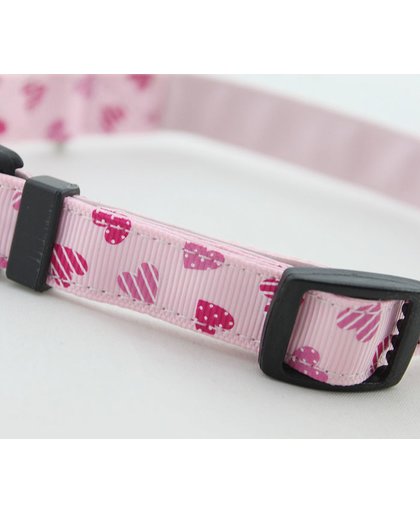 Honden halsband roze met hartjes print - M halsband 28-36 cm
