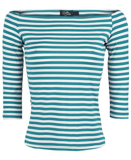 Dolly and Dotty Gloria Off Shoulder Retro Striped Top Girls longsleeve turquoise-wit