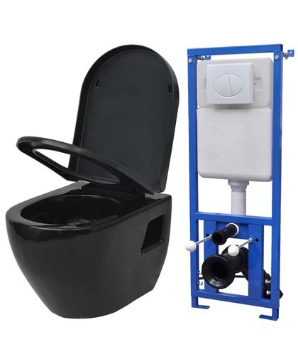 Zwevend toilet met stortbak zwart keramiek