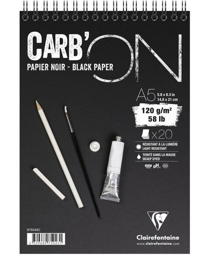 CarbON zwart papier A5 spiraal 120 grams