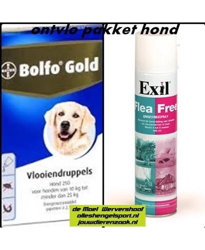 anti vlooien pakket voor de hond 10 kg tot 25 kg - omgevingsspray + 4 pipetten bolfo gold hond 250