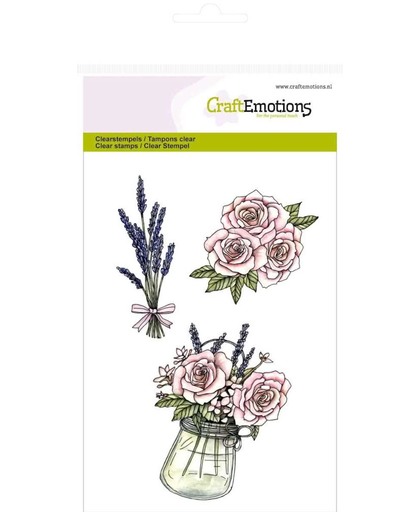 Clearstempel A6, craft emotions, rose rozen en lavendel 1063