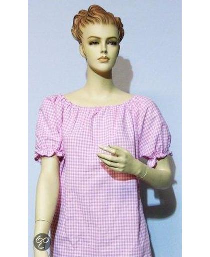 Dames tiroler blouse katoen met fijne roze ruit in de maat 36/38