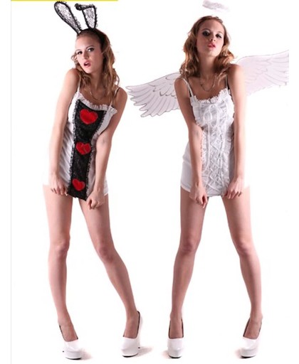 Omkeerbaar pak engel en konijn voor dames - Verkleedkleding - Small