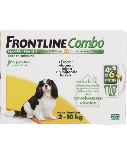 Frontline Combo - S: van 2 tot 10 kg - Anti vlooienmiddel en tekenmiddel - Hond - 6 pipetten