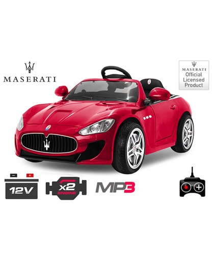 Maserati | Elektrische kinderauto / accuvoertuig 12V | Metallic lak, Afstandsbediening & Mp3 | Rood