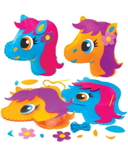 Naaisets met kussen in de vorm van een pony die kinderen kunnen maken, versieren en neerleggen – creatieve knutselset voor kinderen (verpakking van 2)