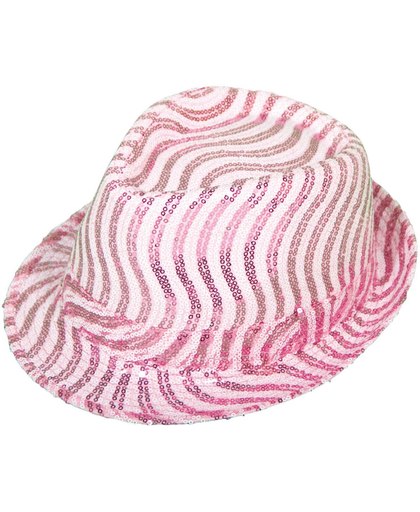 Tribly hoed roze / wit - glitter