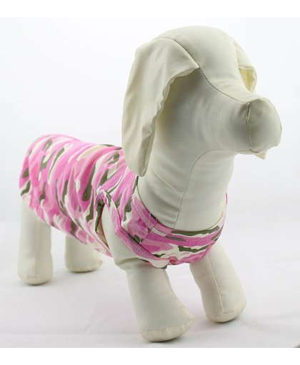 Camouflage shirt licht roze zonder mouw voor de hond - L-M (lengte rug 56 cm, omvang borst 66 cm, omvang nek 52 cm)