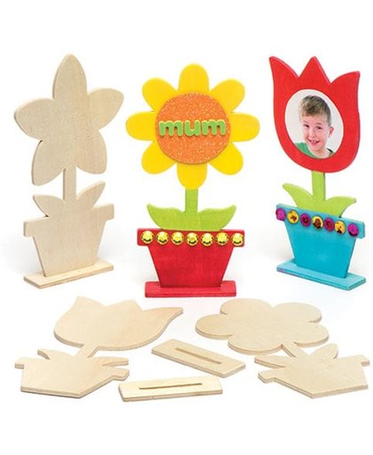 Houten bloemen   Een creatief knutsel- en decoratieproduct voor kinderen (4 stuks per verpakking)