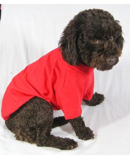 Shirt in het rood met mouw voor de hond. - XXL (lengte rug 41 cm, omvang borst 56 cm, omvang nek 40 cm)