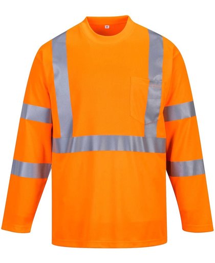 Hogezichtbaarheids T-shirt met lange mouwen en reflectie strepen Oranje Maat XL