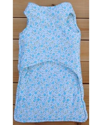 Gewatteerde jurk met blauwe bloemetjes - L (lengte rug 32 cm, omvang borst 40 cm, omvang nek 30 cm)