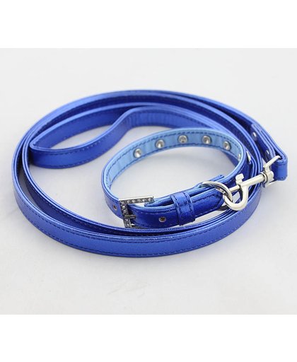 Honden riem met halsband in de kleur blauw - L halsband 28-38 cm
