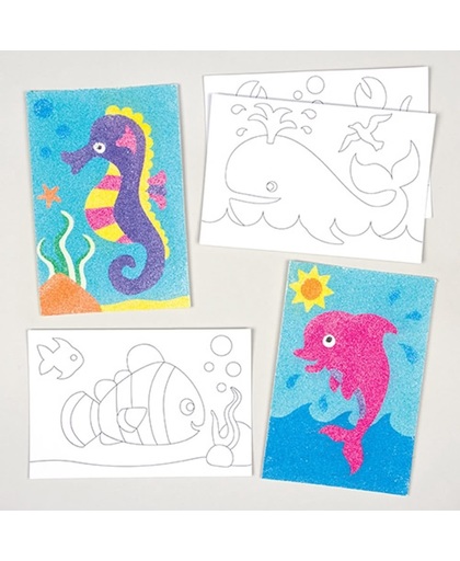 Maak ontwerp je eigen vellen voor kunstwerken van zand en glitter met zeedieren voor kinderen (8 stuks)