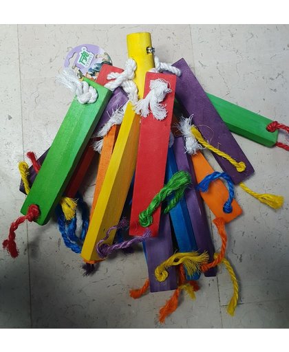 Papegaai, kaketoe speeltje erg vrolijk door de kleuren