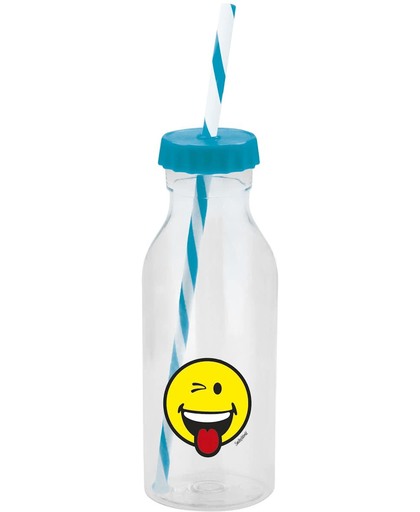 Zak!Designs Smiley Waterfles - Soda - Incl Rietje - 55 cl Emoticon Wink - Aqua blauw