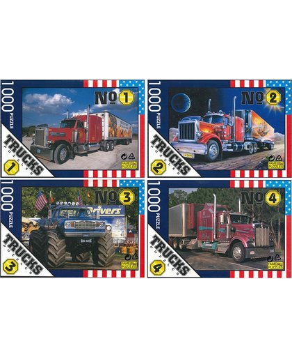 4 x Trucks Puzzles - 1000 stuks - Amerikaanse Trucks - 685 x 480 mm