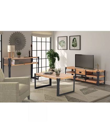 vidaXL Three Piece Living Room Furniture Set Solid Acacia Wood