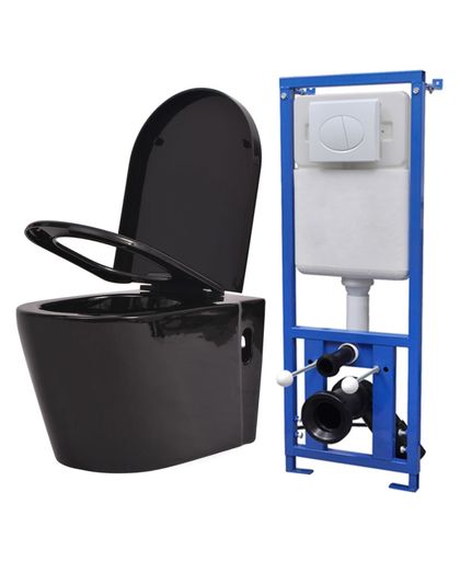 vidaXL Hangend toilet met verborgen stortbak keramisch zwart