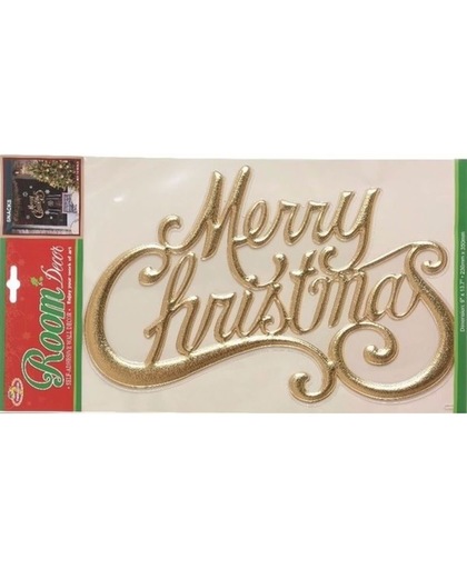 3D Kerst raamversiering / raamsticker - Merry Christmas goud - 30 x 42 cm