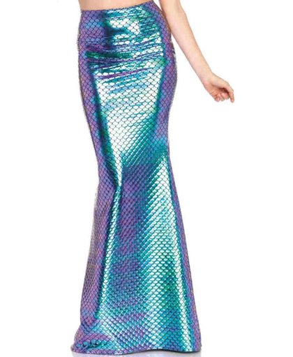 Leg Avenue 86710 Glanzende lange mermaid zeemeermin rok met schubben patroon blauw - L - Leg Avenue