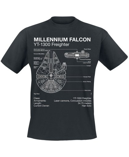 Star Wars Millenium Falcon - Blueprint T-shirt zwart