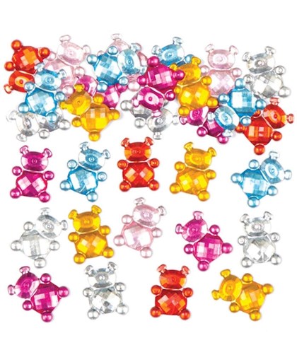 Zelfklevende edelstenen van acryl in de vorm van een teddybeer waarmee kinderen kaarten en knutselwerkjes naar eigen smaak kunnen versieren. Zelfklevende edelstenen voor kinderen (verpakking van 150)