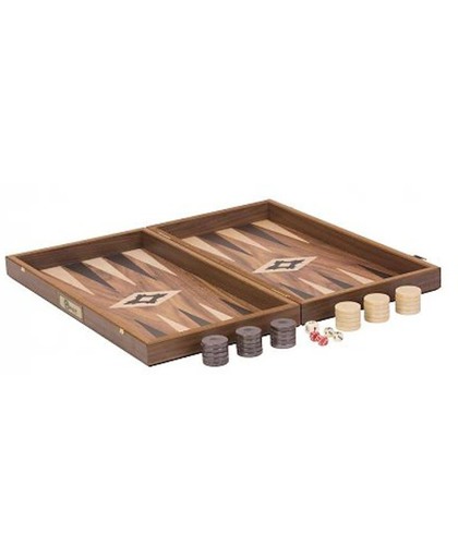 Walnoot Backgammon Set- 3 kgs. 47 x 50 x 7 cm. Superdeluxe backgammon spel