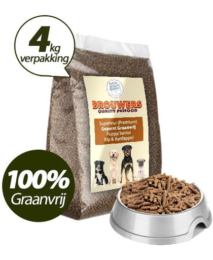 Graanvrij - Superieur (Premium) Geperste Puppy/Junior Kip & Aardappel - 4 kg - Graanvrij Hondenvoer