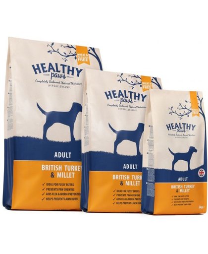 Healthy paws adult britse kalkoen / gierst hondenvoer 12 kg