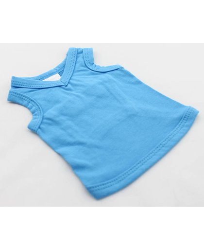 Tank top shirt blauw zonder mouw met v hals. - L (lengte rug 32 cm, omvang borst 40 cm, omvang nek 30 cm)