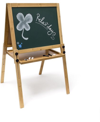 relaxdays Schoolbord kinderen, 2x krijtbord óf 2x whiteboard, Schildersezel, Tekenbord. groen