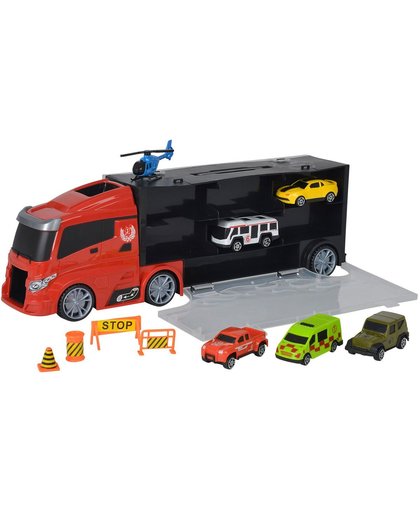 Vrachtwagen met Auto’s in Opbergkoffer Afmeting artikel: 38 x 12 x 8 cm, lengte auto's 6 cm
