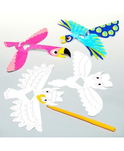 In te kleuren vingerpoppetjes met exotische vogels die kinderen kunnen ontwerpen, maken en ophangen – creatieve knutselset voor kinderen (verpakking van 10)