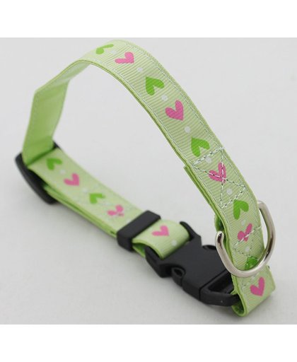 Honden halsband groen met print - M halsband 28-36 cm
