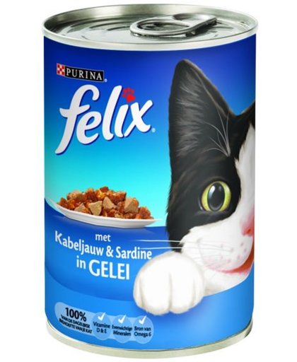 FELIX Blik Met Gelei - Kabeljauw en Sardine - Kattenvoer - 12 x 400 gr