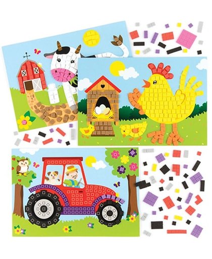 Sets met mozaïekafbeelding met boerderijthema voor kinderen om te maken en laten zien - Creatieve knutselset voor kinderen (4 stuks per verpakking)
