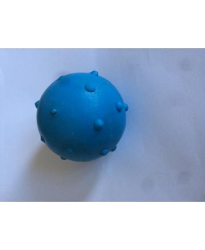 Een rubber speeltje voor de hond in blauwe kleur met belletje