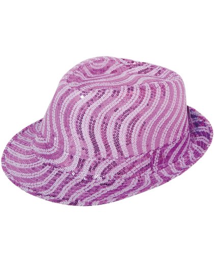 Trilby hoed lila/wit