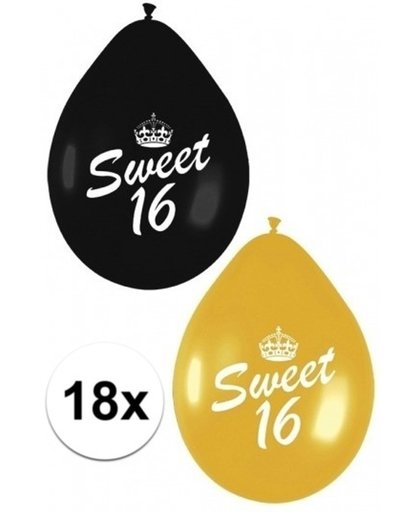 18x Sweet 16 ballonnen zwart/goud - 16e verjaardag