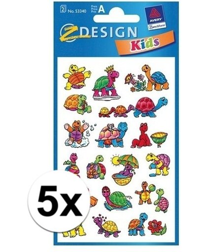 5x Schildpad stickers 2 vellen - kinder stickers