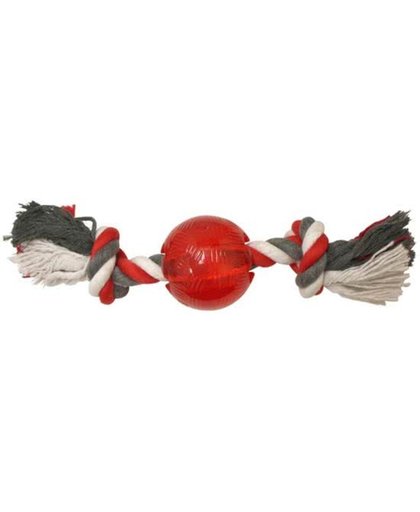 Play Strong rubber bal met floss 10 cm rood
