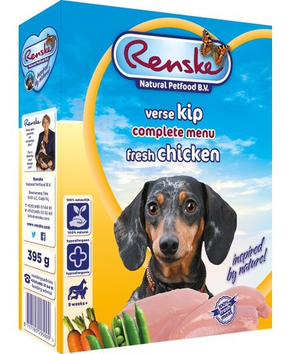 Renske Vers Vlees Hondenvoer - Kip - 10 Kuipjes x 395 gr