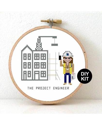 Project Ingenieur borduurpakket - Vrouwlijke ingenieur kado idee. relatiekado voor ingenieursburo inclusief borduurring, borduurgaren en borduurstof