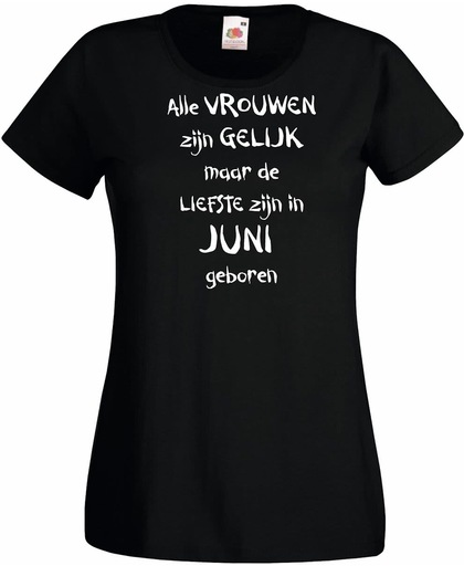 Mijncadeautje - T-shirt - zwart - maat M - Alle vrouwen zijn gelijk - juni