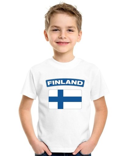 Finland t-shirt met Finse vlag wit kinderen - maat XS (110-116)