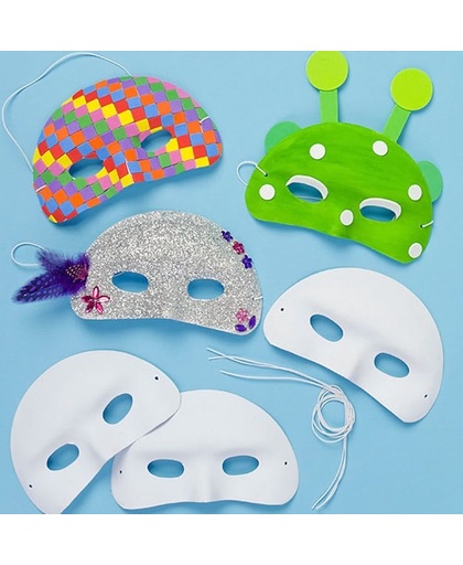 Maak en ontwerp je eigen fluweelachtige oogmaskers van karton - creatieve themafeest/theater knutselpakket voor kinderen om in te kleuren en versieren (8 stuks)
