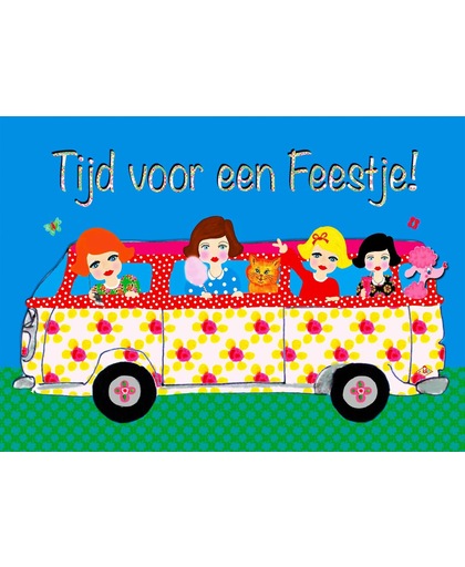Uitnodiging kinderfeestje Meidenbus A6 (10 stuks) Puk Art.